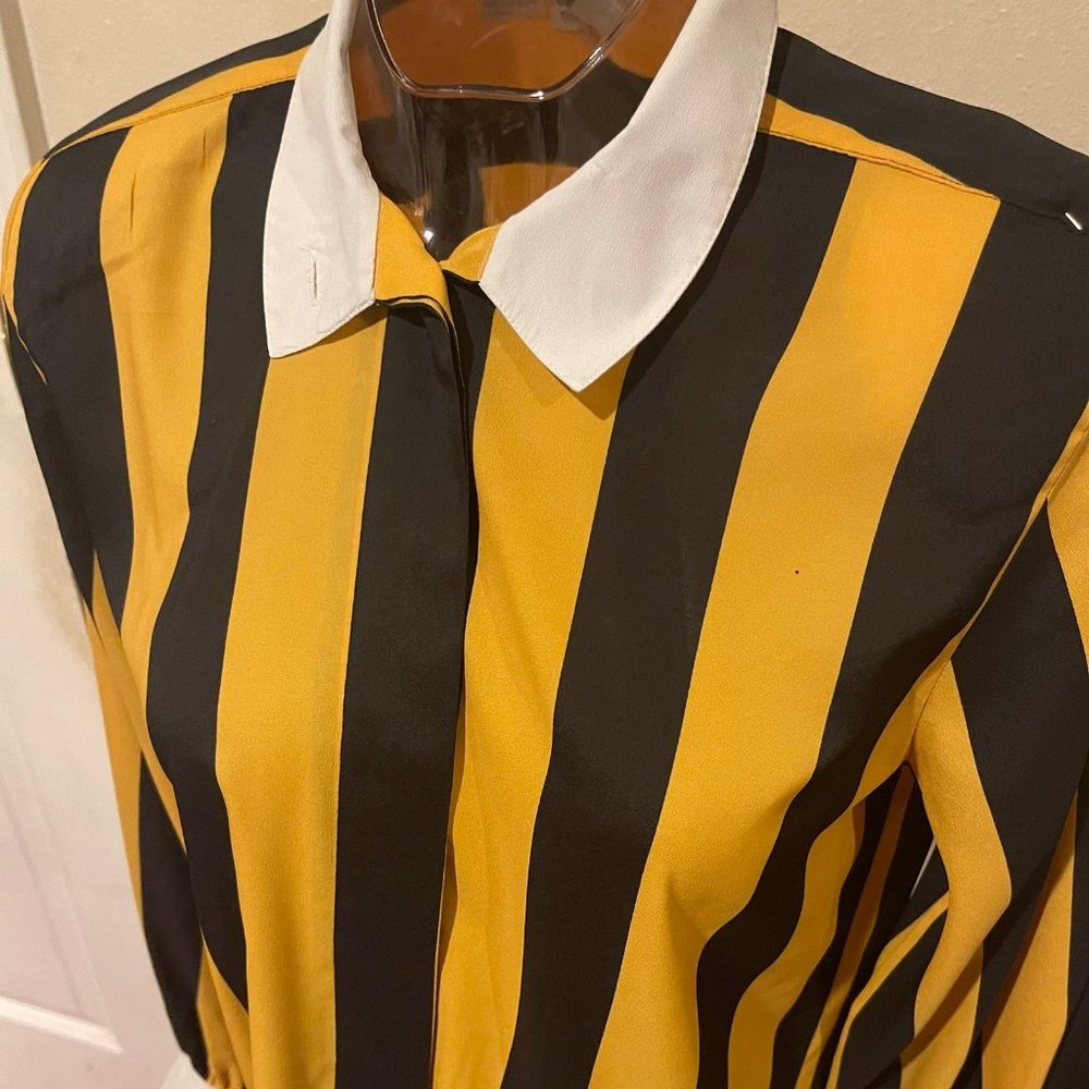 Anne Kline vintage black and yellow strip blouse